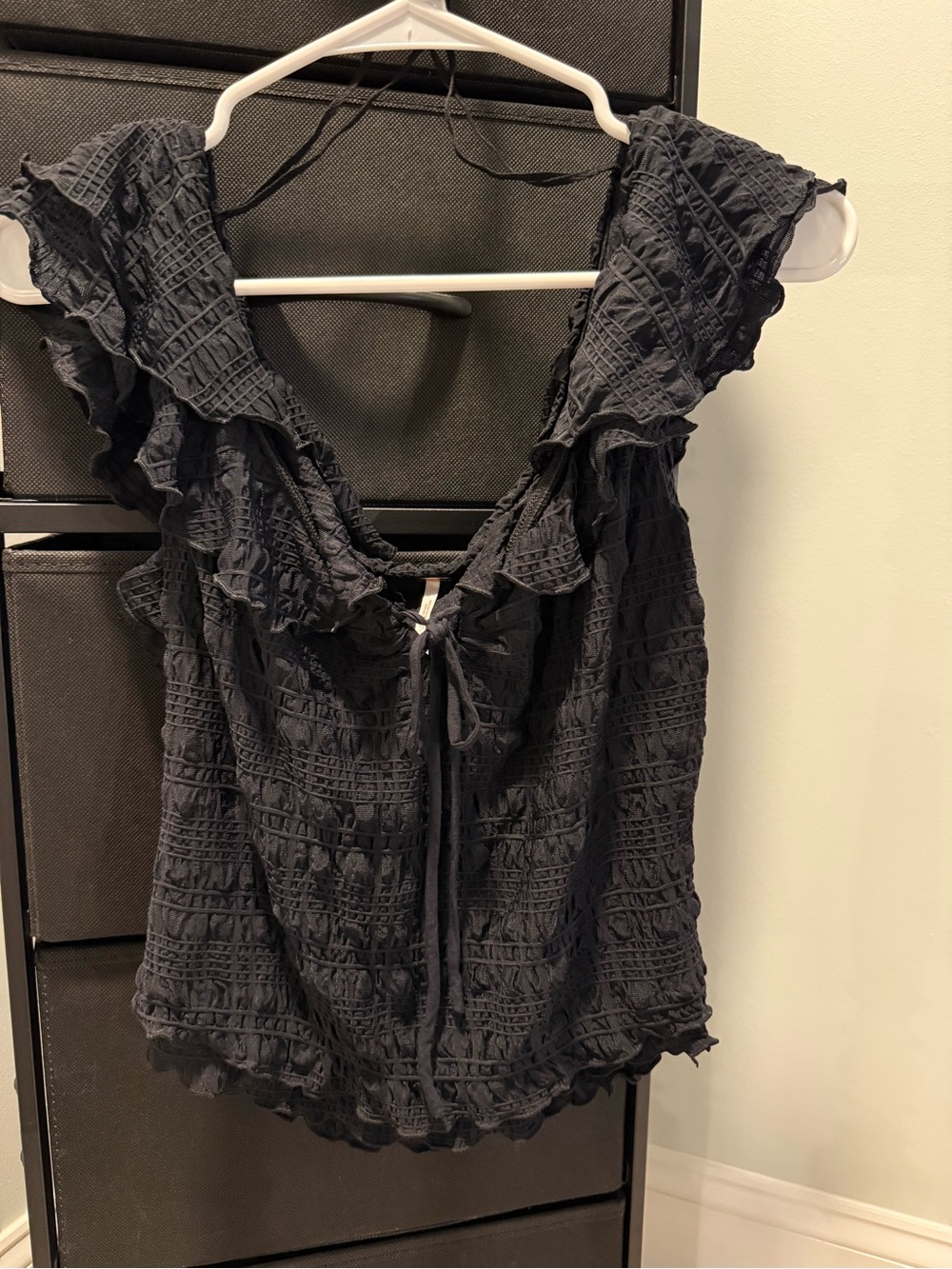 Free People Black Ruffled Blouse